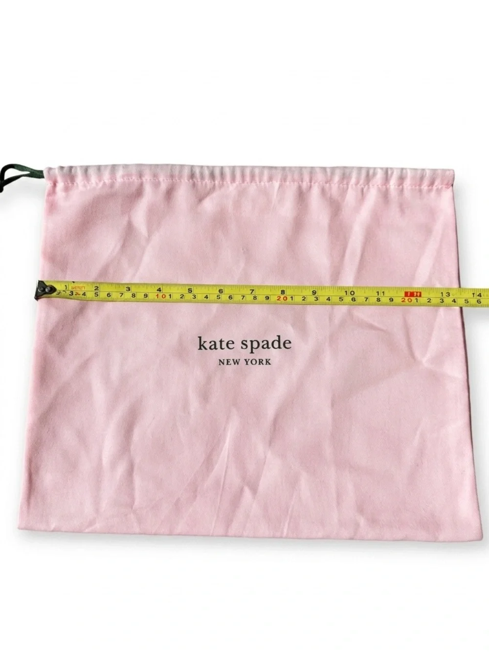 Kate Spade New York Soft Pink Drawstring Dustbag Pouch with Dark Green Ties